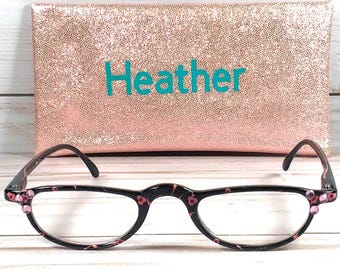 Half Moon Reading Glasses with Flower Print and Crystals (1.25 Strength)