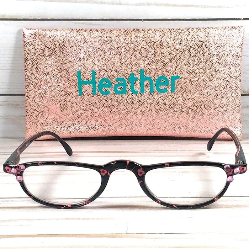 Half Moon Reading Glasses with Flower Print and Crystals (1.25 Strength) immagine 1