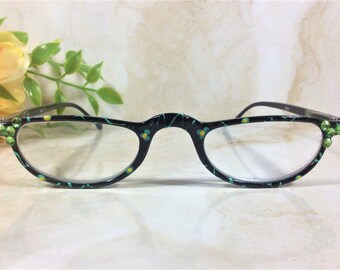 HALF MOON READERS with Lime Green Crystals to elevate a beautiful look. Free Vinyl case with purchase.  +1.75