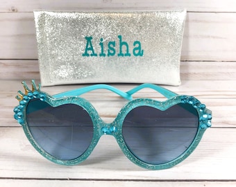 Glitter Heart Sunglasses: Engraved Name, Swarovski Crystals