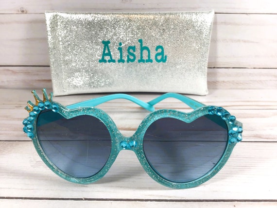 - Heart-Shaped Teal Sunglasses with Rhinestones Eras Tour Lover Heart Sunnies, Lover Inspired Swiftie Heart  main image 3