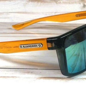 Engraved Name Sunglasses w/Biohazard Brand. For Sports, driving, gift. Unisex. Gold arm