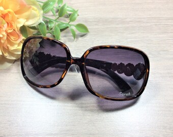 Personalized Sunglasses: Engraved Name, UV Protection, Faux Leather Case Option
