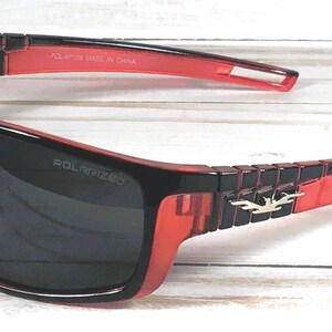 Polarized Sunglasses: Engraved Name, Sports Eyewear Red arms/smoke lens