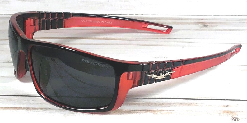 Polarized Sunglasses: Engraved Name, Sports Eyewear Red arms/smoke lens