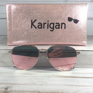 Rose Gold Mirror Lens Sunglasses: Personalized Glitter Case image 1