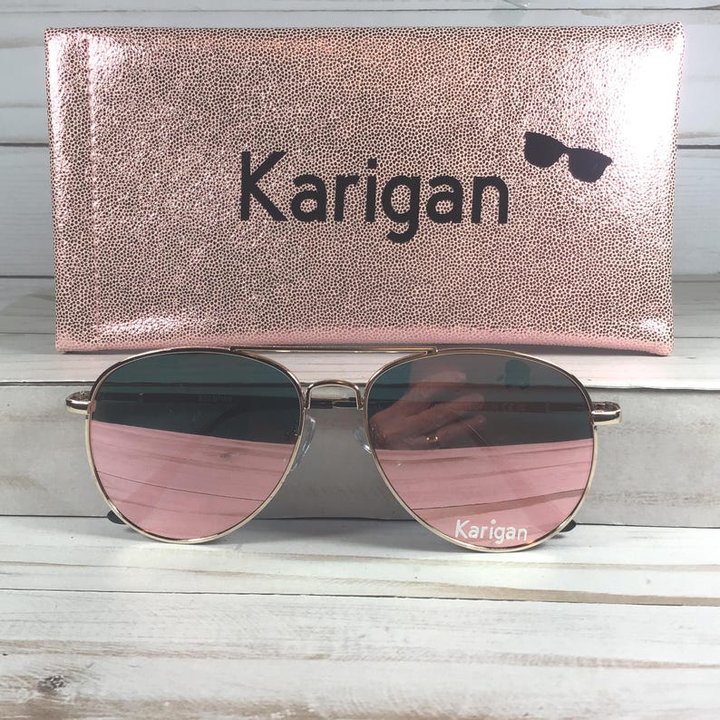 Rose Gold Mirror Lens Sunglasses: Personalized Glitter Case image 1