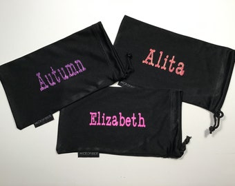 GLITTER MICROFIBER POUCHES Personalized with a Name. Super soft pouches. Washable, for cosmetics, cell phone.