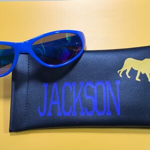 Personalized Kids Sunglasses: Engraved Name, Mirror Lens. Blue