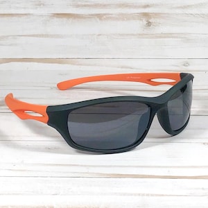 Personalized Sports Sunglasses: Engraved Name, UV Protection, Microfiber Pouch Orange arms