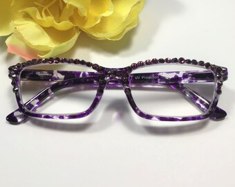 PURPLE CRYSTAL READERS. Personality plus! All Genuine Crystals are place by hand on the frame. Free case with your Name. +2.75