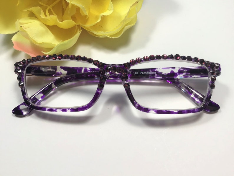 PURPLE CRYSTAL READERS. Personality plus! All Genuine Crystals are place by hand on the frame. Free case with your Name. +2.75 image 1
