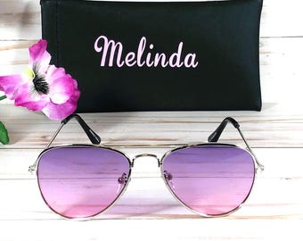 Personalized Aviator Sunglasses: Ocean Wave Lens. Free Name Engraving