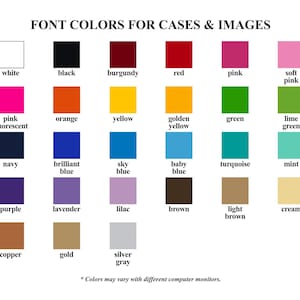 May include: A chart showing 20 different color swatches with their corresponding names. The colors include white, black, burgundy, red, pink, soft pink, pink fluorescent, orange, yellow, golden yellow, green, lime green, navy, brilliant blue, sky blue, baby blue, turquoise, mint, purple, lavender, lilac, brown, light brown, cream, copper, gold, and silver gray.