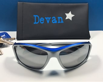 FREE ENGRAVING on Mens Super Sports Sunglass. Mirror lens. For baseball, softball, golf, and other events. Personalized case available.