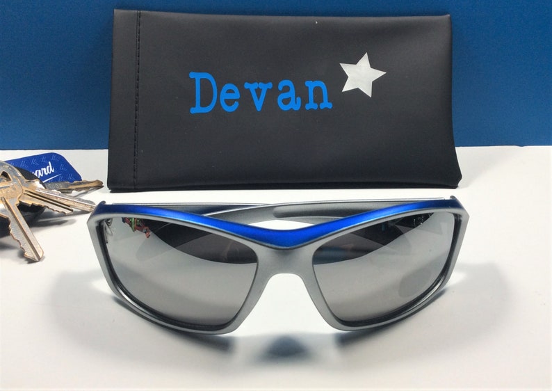 Gafas de sol deportivas con lentes de espejo grabadas: personalización gratuita Silver/Blue