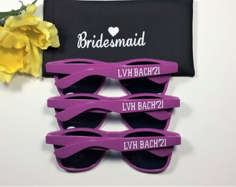 PURPLE WAYFARER SUNGLASSES Personalized for your wedding, girls trip, birthday bash, team sport. Also, Personalized Faux Leather cases.