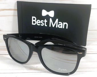 Engraved Mirror Lens Wayfarer Sunglasses: Wedding, Groomsmen Gift