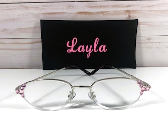 SPARKLING PINK Swarovski Crystals on Rimless Readers for your pleasure. Enjoy every time you wear them. Free Case with a Name. +3.00