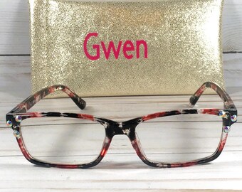 Custom Readers with Multicolored Frame and AB Swarovski Crystals, Personalized Case (+1.50)