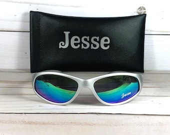 Personalized Kids Sunglasses: Engraved Name, Mirror Lens.
