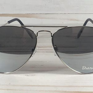 Engraved Aviator Sunglasses: Unisex. Sports, driving, fishing. A favorite! Silver