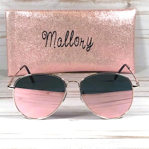 Rose Gold Mirror Lens Sunglasses: Personalized Glitter Case image 2