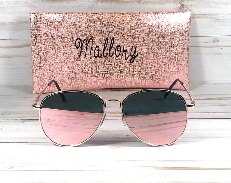 Rose Gold Mirror Lens Sunglasses: Personalized Glitter Case image 2