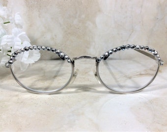 CLASSIC READING GLASSES. Stunning Genuine Clear Crystals. For a gift, birthday, Mom. Free Faux Leather Case with a Name. +2.00