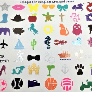 May include: A sheet of colorful stickers featuring various images, including animals, objects, and symbols. The stickers are perfect for decorating sunglasses, cases, and other accessories.