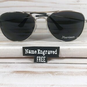 Engraved Aviator Sunglasses: Unisex. Sports, driving, fishing. A favorite! Gold