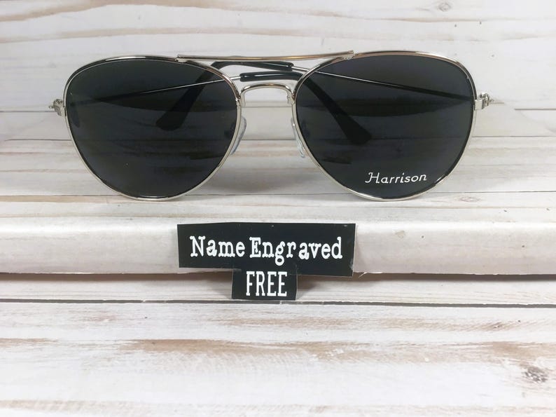 Engraved Aviator Sunglasses: Unisex. Sports, driving, fishing. A favorite! Gold