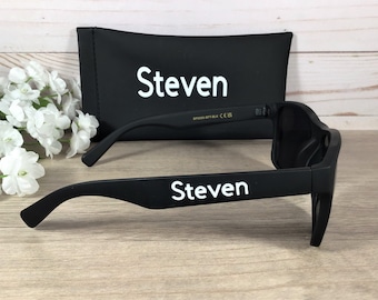 PERSONALIZED SUNGLASSES for Any Occasion. Wedding, Sports, Dad's Birthday, Father's Day. Striking Black Matte Frame.