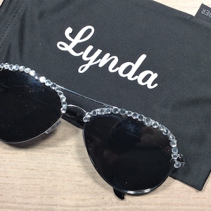 Personalized Swarovski Crystal Aviator Sunglasses: Engraved Name Smoke