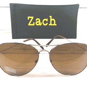 Oversized Sunglasses: Free Engraved Name, Air Force Brand, Unisex. Gold/Brown lens