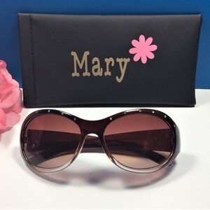 Personalized Rhinestone Sunglasses: Engraved Name, Flower Girl Gift Brown