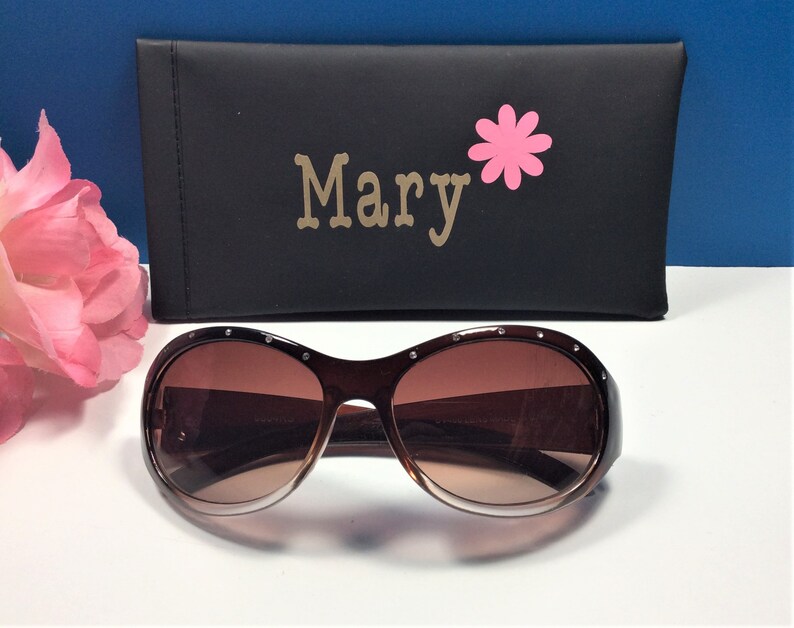 Personalized Rhinestone Sunglasses: Engraved Name, Flower Girl Gift Brown