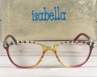AB Swarovski Crystal Reading Glasses +1.25. Personalized Glitter Case.