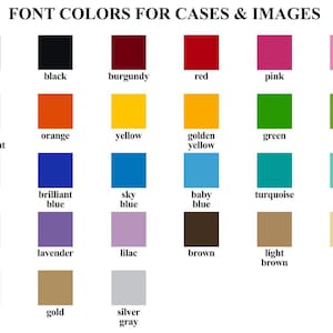May include: A chart showing 24 different color swatches with their corresponding names. The colors include white, black, burgundy, red, pink, soft pink, pink fluorescent, orange, yellow, golden yellow, green, lime green, navy, brilliant blue, sky blue, baby blue, turquoise, mint, purple, lavender, lilac, brown, light brown, cream, copper, gold, silver gray.