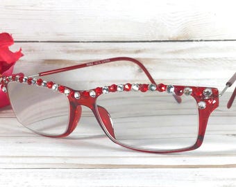Crystal Readers: Red Frame with Swarovski Crystals, +2.75 Strength
