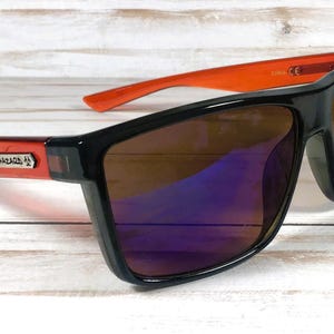 Engraved Name Sunglasses w/Biohazard Brand. For Sports, driving, gift. Unisex. Orange/Brown lens