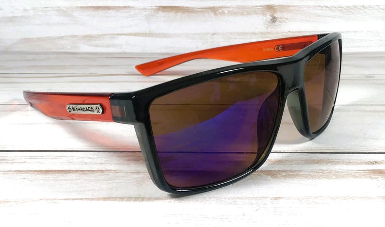 Engraved Name Sunglasses w/Biohazard Brand. For Sports, driving, gift. Unisex. Orange/Brown lens