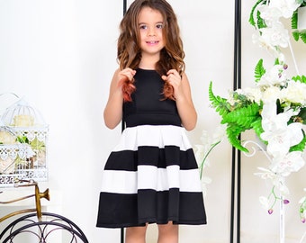 Black and white baby girls dress, Toddler dress, Custom girls dress, School dress