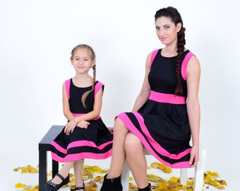 Robe de fille mère assortie, maman - moi robe noire et rose, maman et moi tenue, tenue assortie, robe d’anniversaire