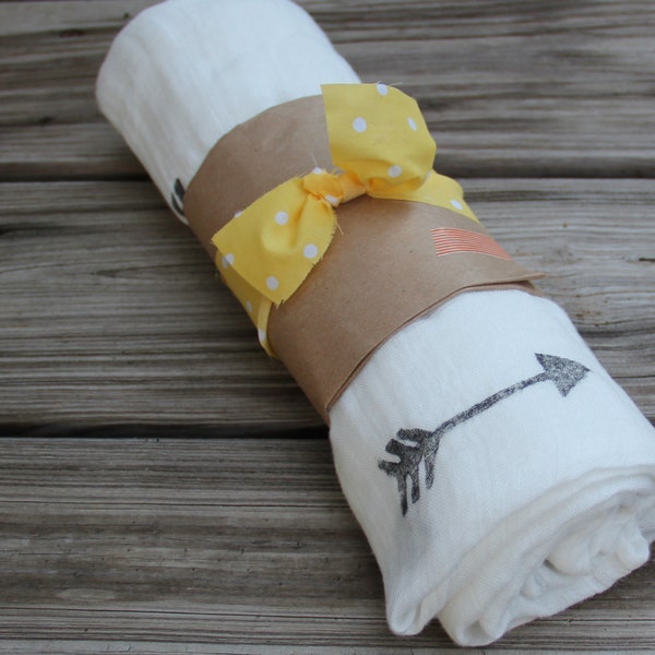 Bamboo Muslin Swaddle Blanket Hand Stamped Black Arrow