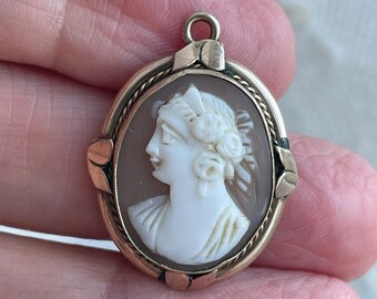 Ciondolo Antico Con Cammeo In Argento Sterling, Con Cornice In Conchiglia Intagliata, Vintage E590 - Italia - Foto 5