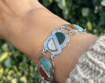 Vintage Scottish Agate and Silver Panel Bracelet