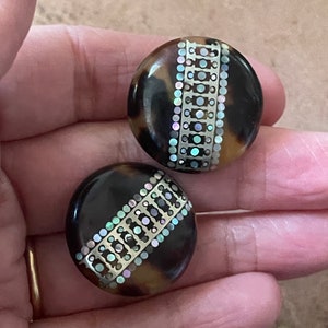 Antique Victorian or Late Georgian Cufflinks or Stud Cuff Buttons - Large - Tortoiseshell Pique - Inlaid Mother of Pearl