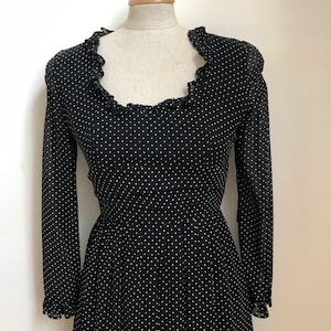 Angela Gore. Beautiful Vintage 1960&#39;s 1970&#39;s Vintage Black Chiffon Polka Dot Maxi Dress
