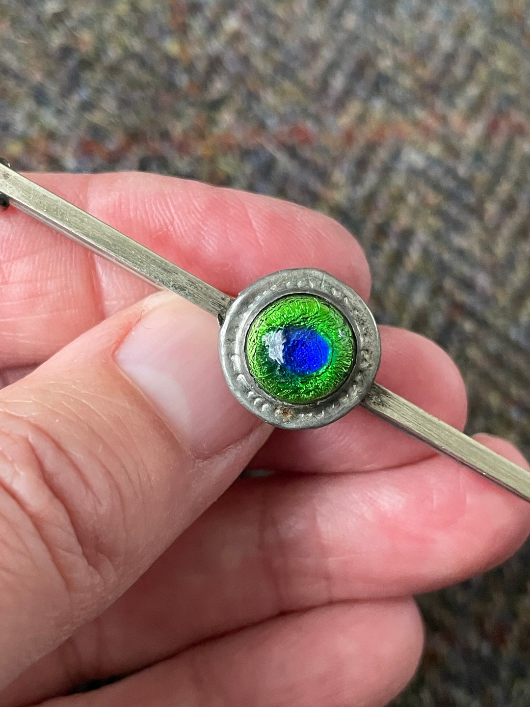 Lovely Vintage Peacock Eye Glass Bar Brooch Etsy